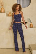 Billie Halter Neck Polka Dot Top And Foldover Pants Set