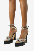 Candy Rhinestones Bow Clear Strappy High Heel Pumps