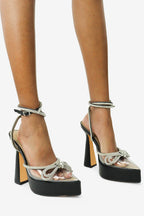 Candy Rhinestones Bow Clear Strappy High Heel Pumps
