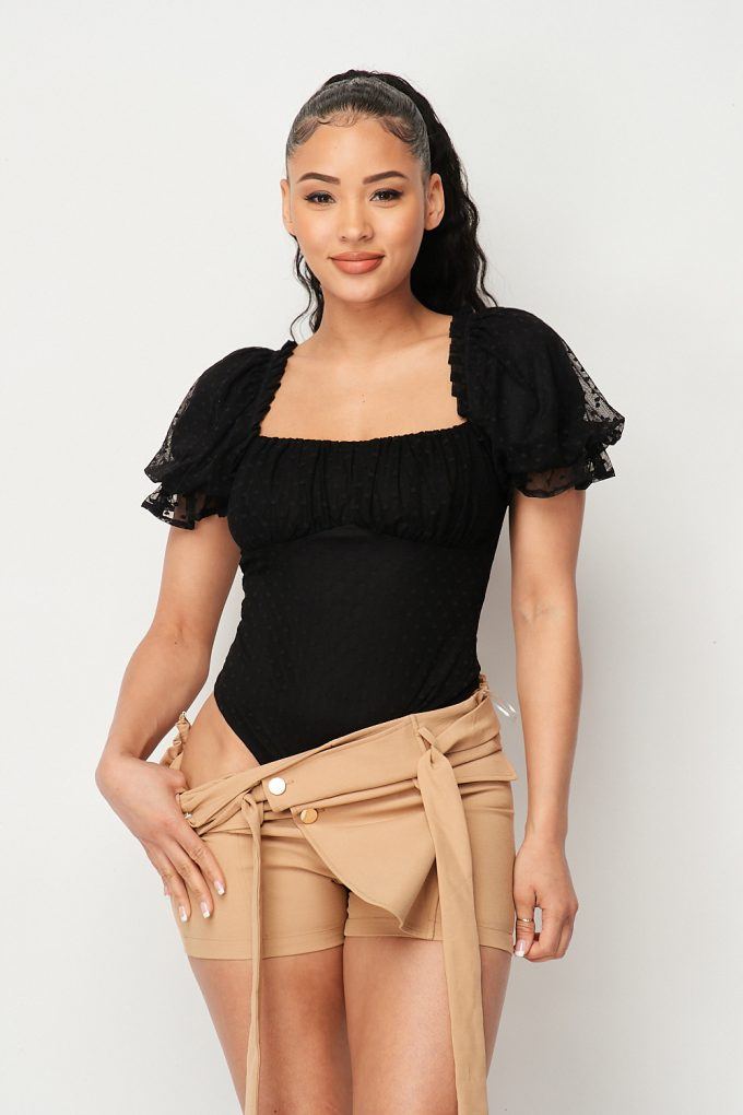 Harriet Luxe Polkadot Mesh Puff Sleeve Bodysuit