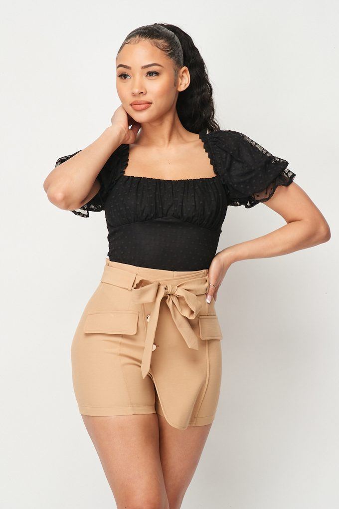 Harriet Luxe Polkadot Mesh Puff Sleeve Bodysuit