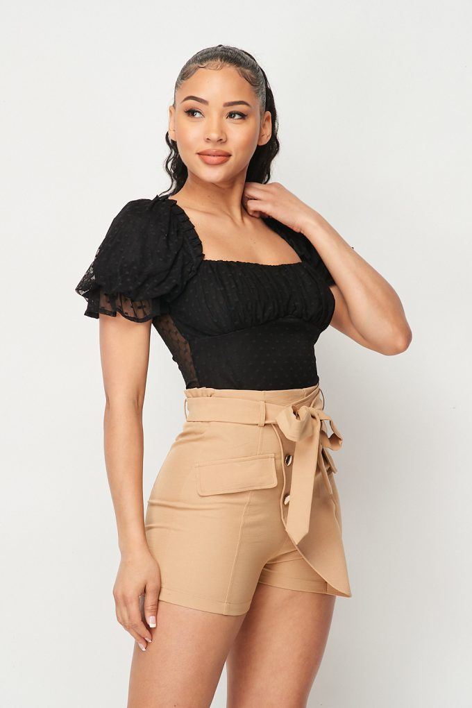 Harriet Luxe Polkadot Mesh Puff Sleeve Bodysuit