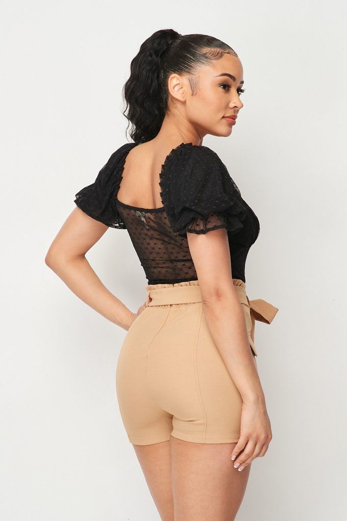 Harriet Luxe Polkadot Mesh Puff Sleeve Bodysuit