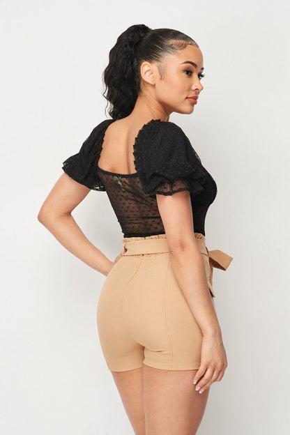 Harriet Luxe Polkadot Mesh Puff Sleeve Bodysuit