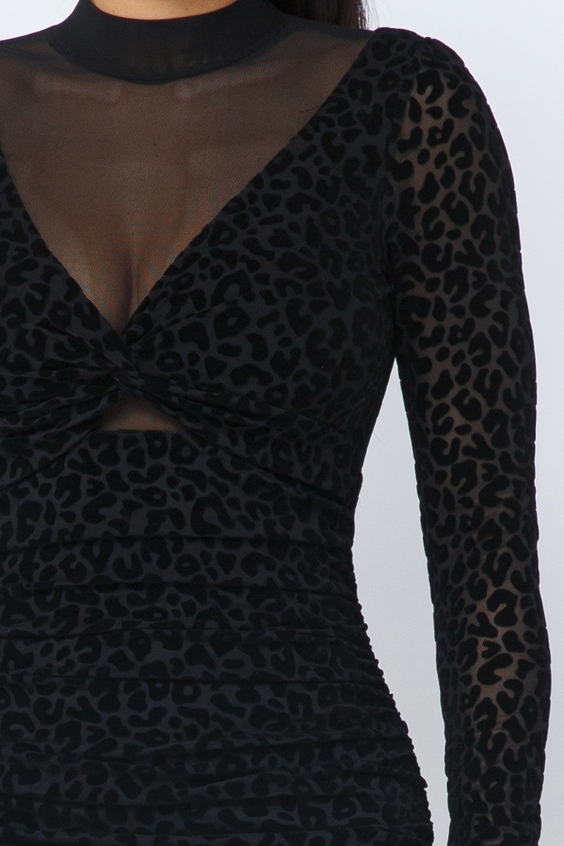 Neya Long Sleeve Leopard Print Mock Neck Mini Dress