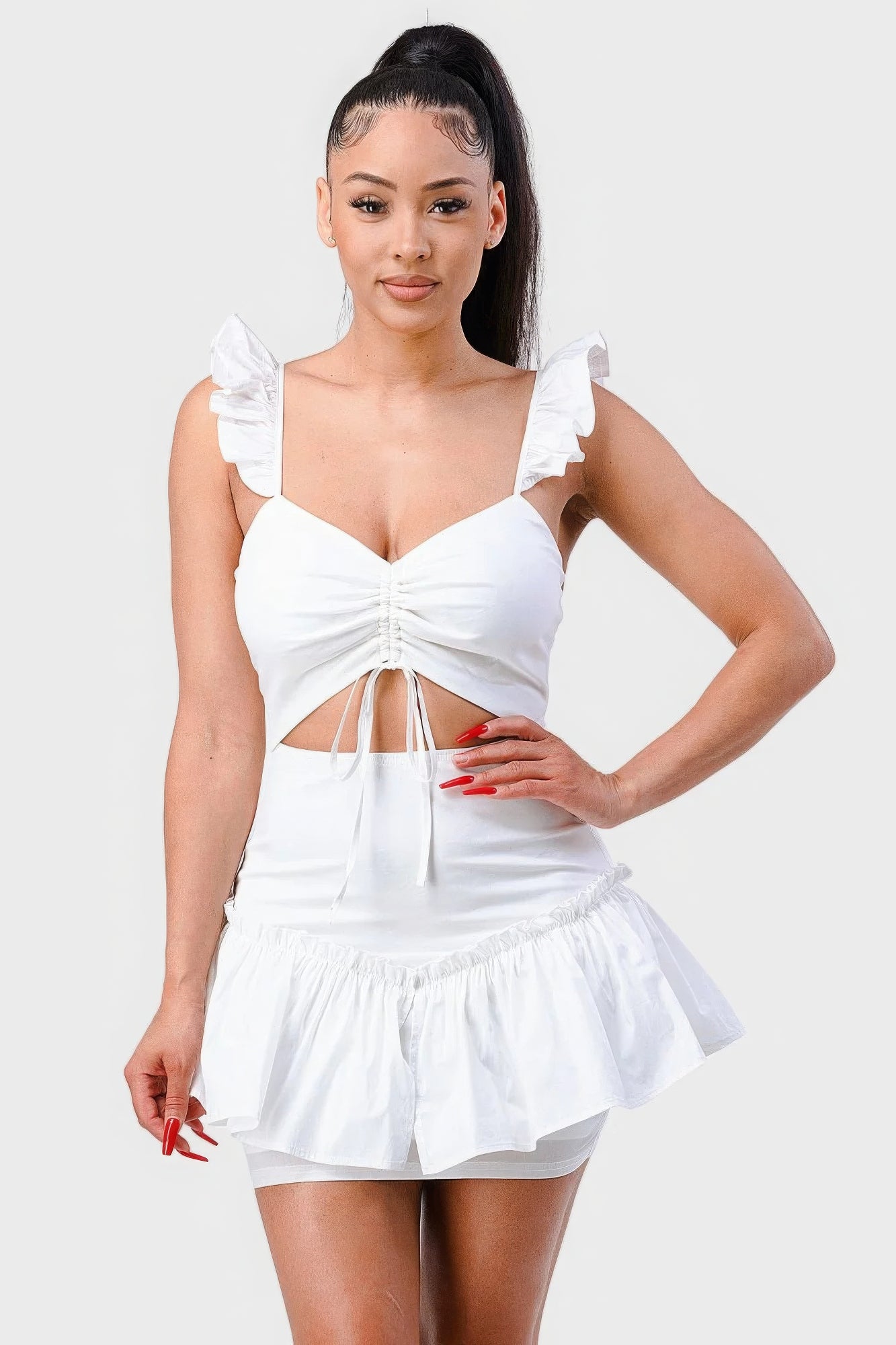 Ethereal Flutter Sleeves Cutout Mini Dress