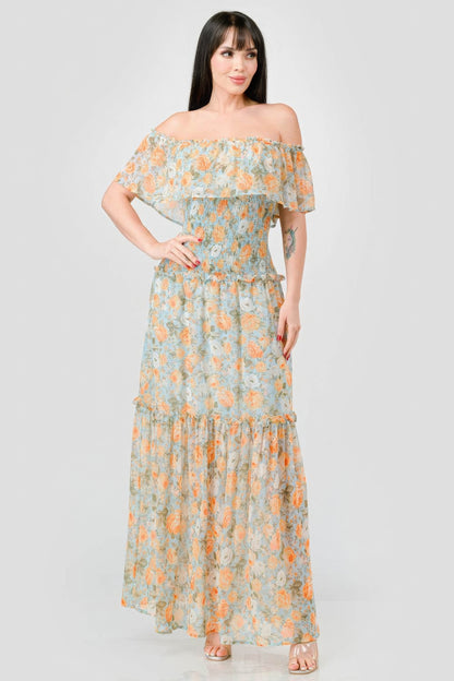 Nirvana Off Shoulder Ruffled Tiered Maxi Dress
