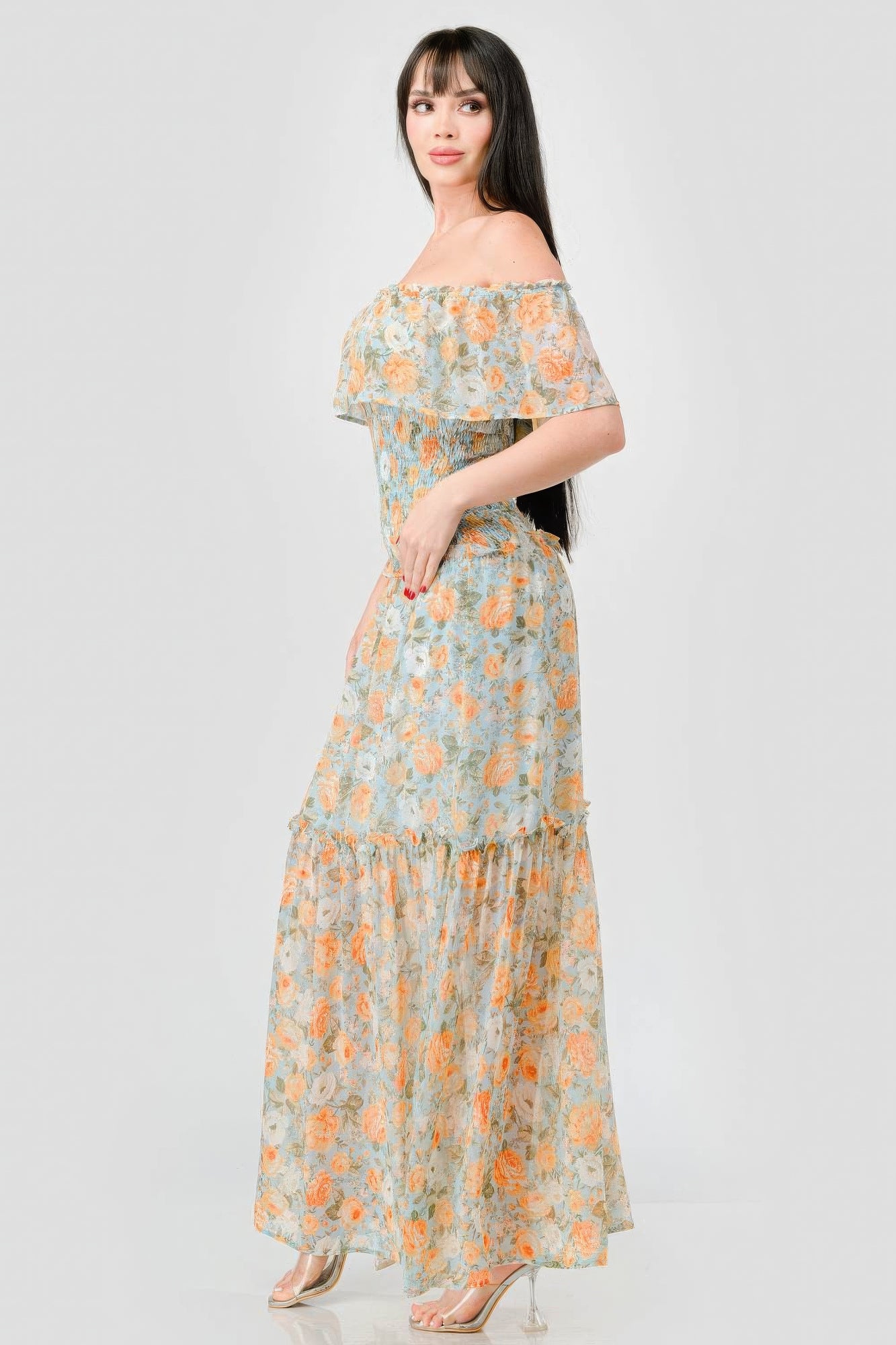 Nirvana Off Shoulder Ruffled Tiered Maxi Dress