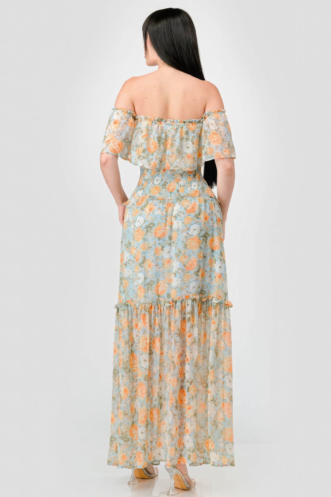Nirvana Off Shoulder Ruffled Tiered Maxi Dress