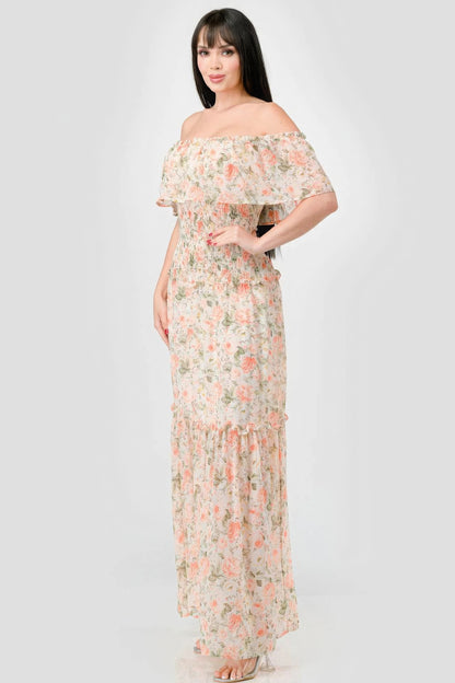Nirvana Off Shoulder Ruffled Tiered Maxi Dress