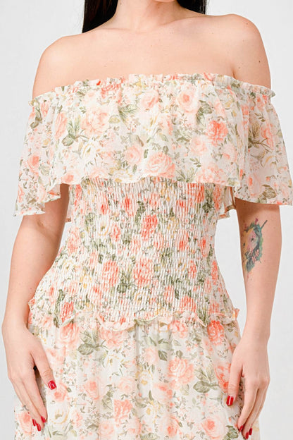 Nirvana Off Shoulder Ruffled Tiered Maxi Dress