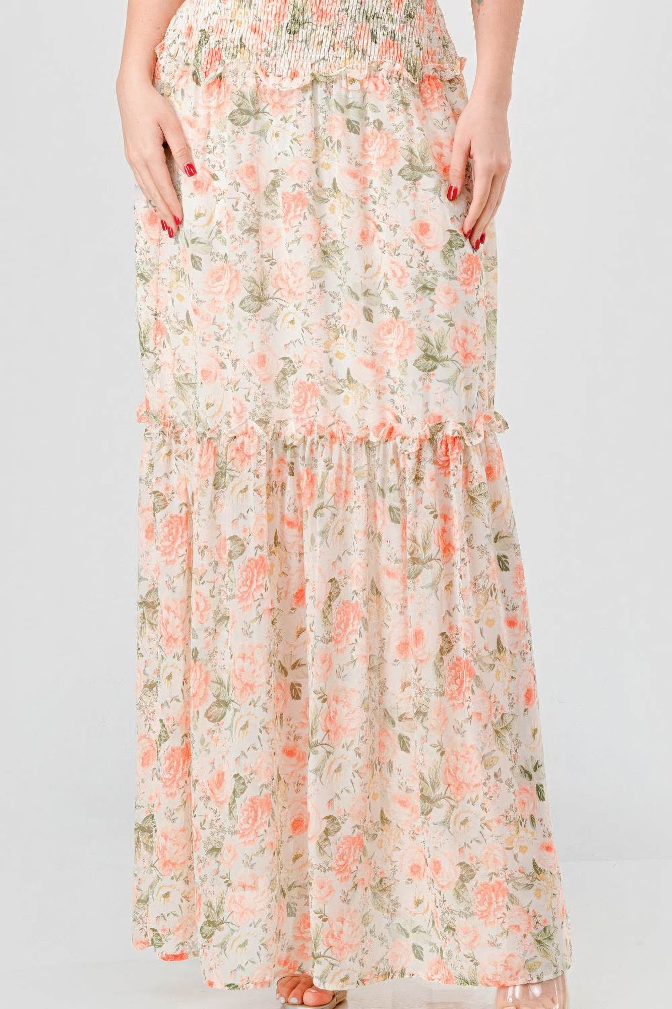Nirvana Off Shoulder Ruffled Tiered Maxi Dress