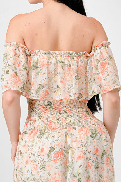 Nirvana Off Shoulder Ruffled Tiered Maxi Dress