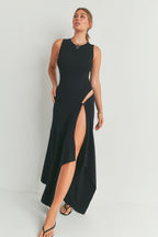 Aryana Mock Neck Multi Side Slit Bodycon Maxi Dress