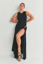 Aryana Mock Neck Multi Side Slit Bodycon Maxi Dress