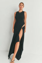 Aryana Mock Neck Multi Side Slit Bodycon Maxi Dress