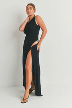 Aryana Mock Neck Multi Side Slit Bodycon Maxi Dress