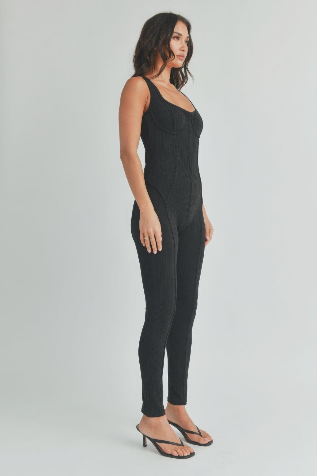 Olivia Sleeveless Rib Knit Contour Bodycon Jumpsuit