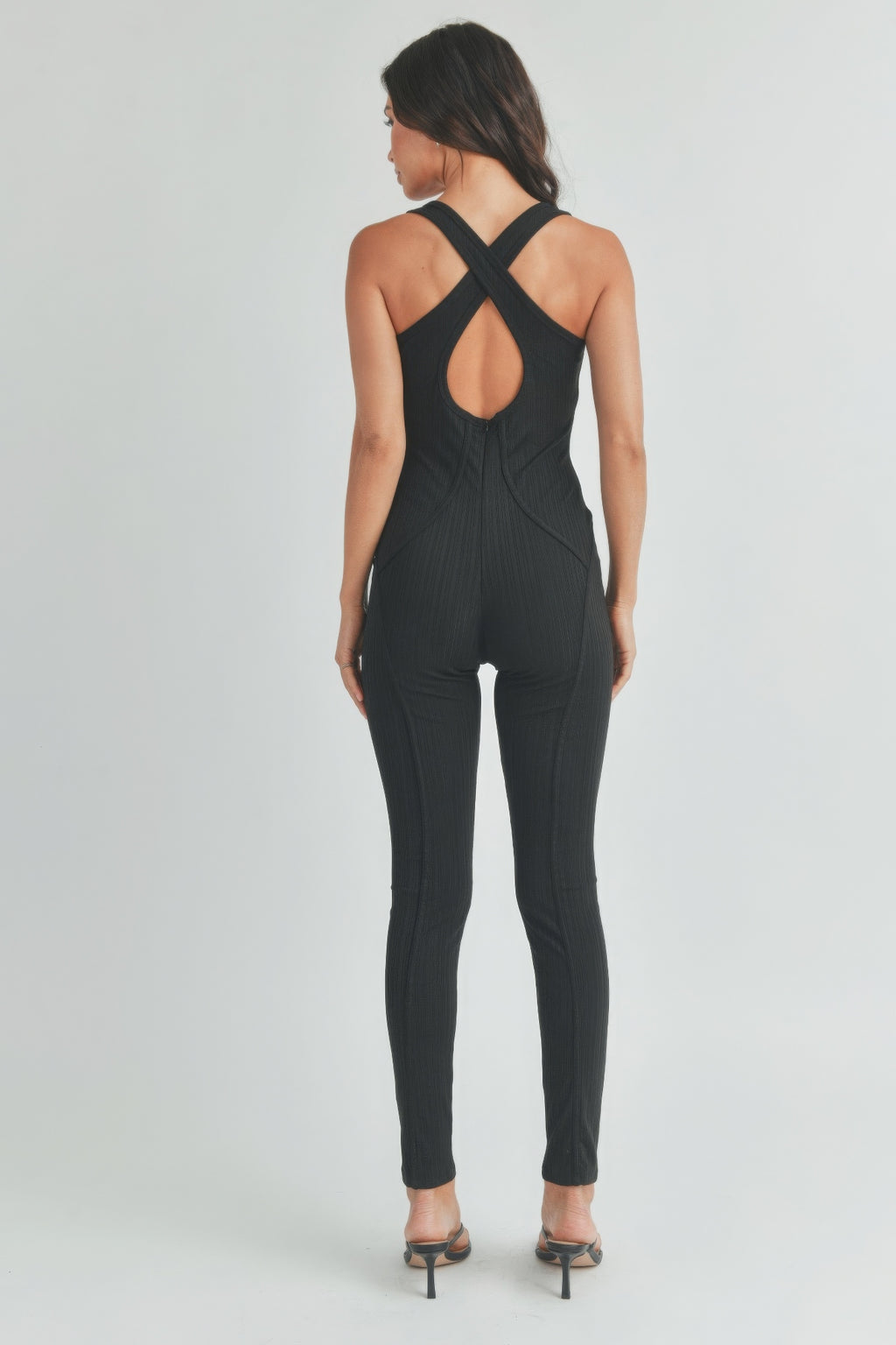 Olivia Sleeveless Rib Knit Contour Bodycon Jumpsuit