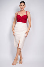 Adalia Faux Leather High Waist Front Slit Cargo Midi Skirt