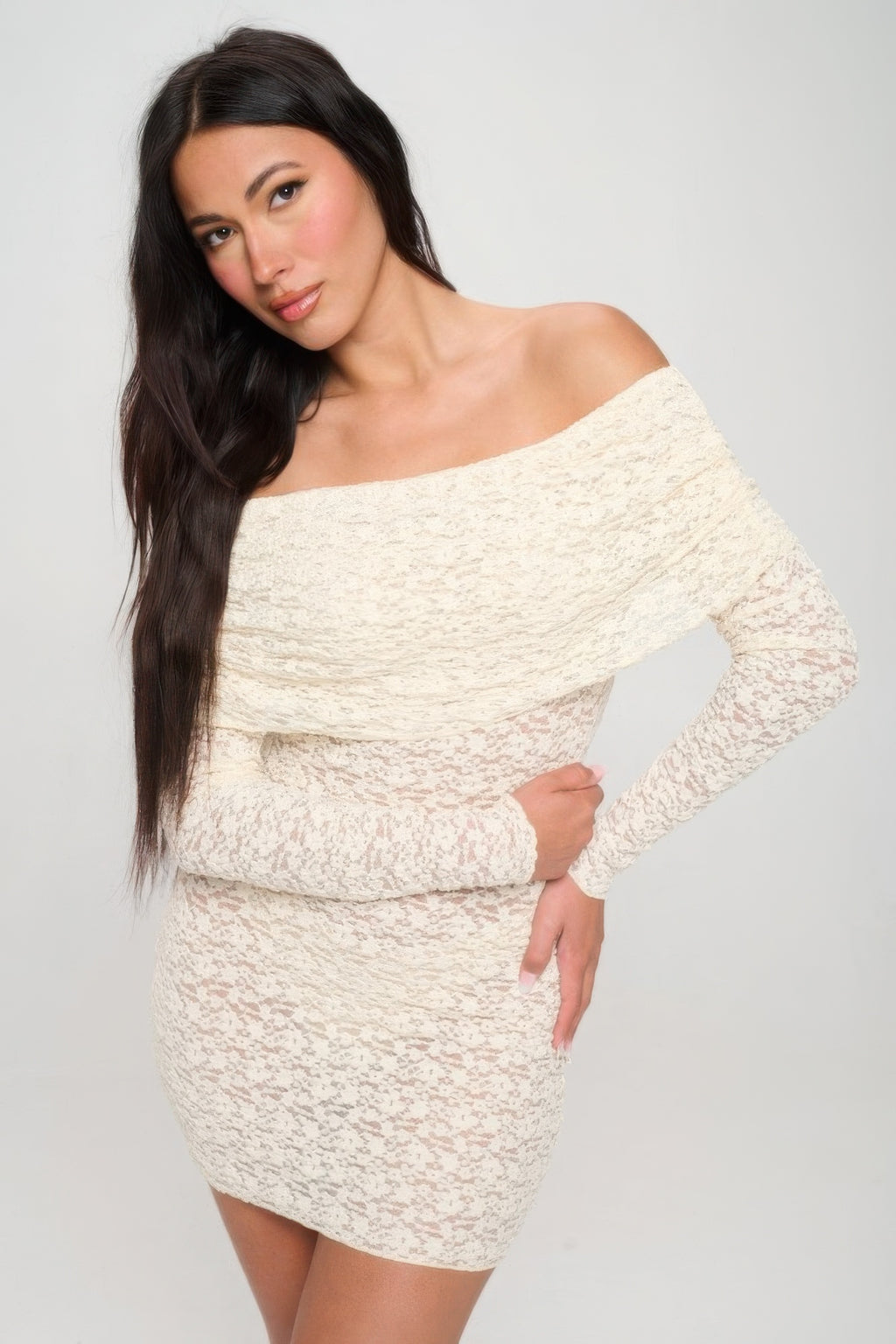 Raquelle Off The Shoulder Lace Bodycon Mini Dress