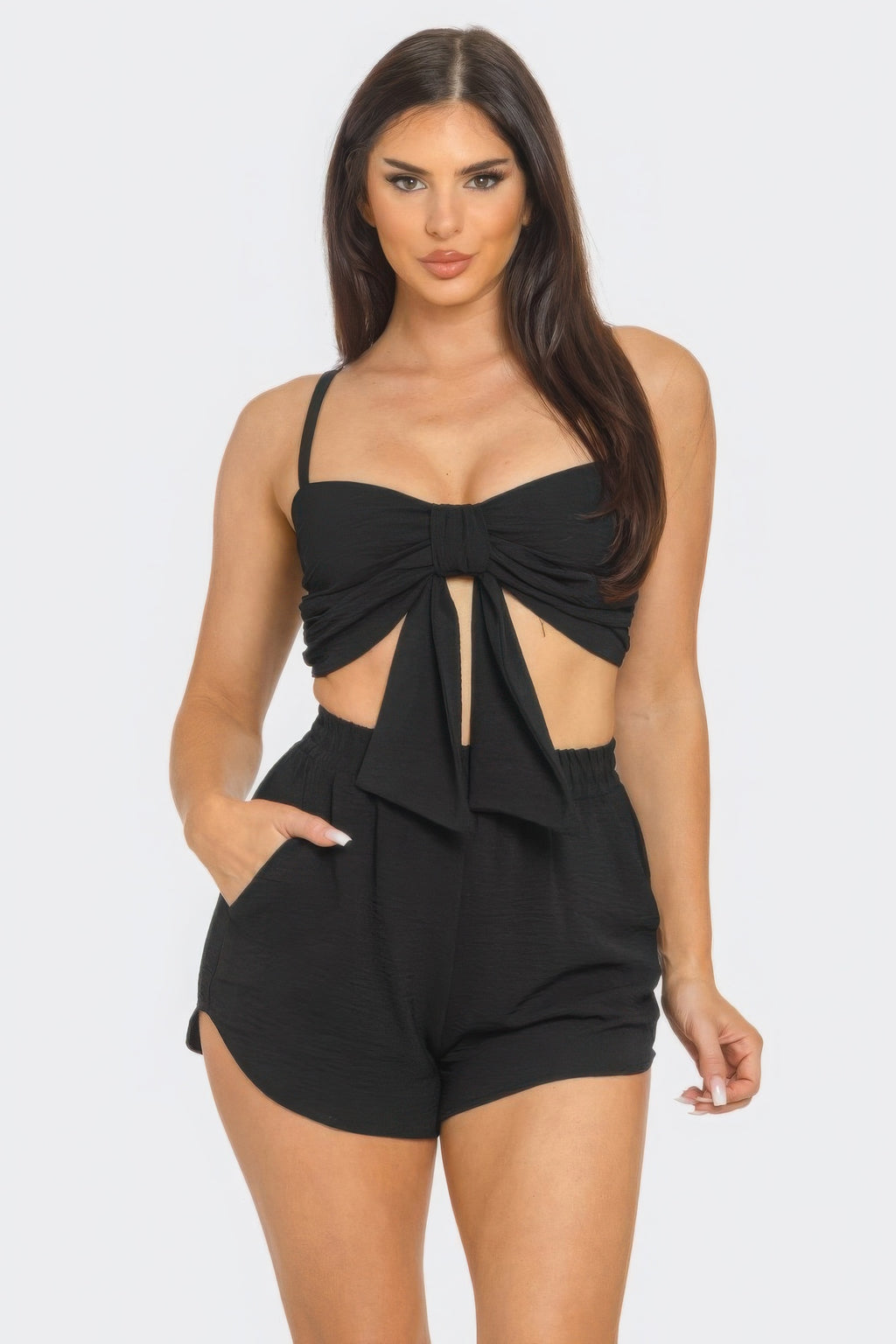 Medina Front Bow Cami Crop Top & Shorts Two Piece Set