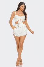 Medina Front Bow Cami Crop Top & Shorts Two Piece Set