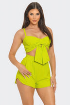 Medina Front Bow Cami Crop Top & Shorts Two Piece Set