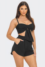 Medina Front Bow Cami Crop Top & Shorts Two Piece Set