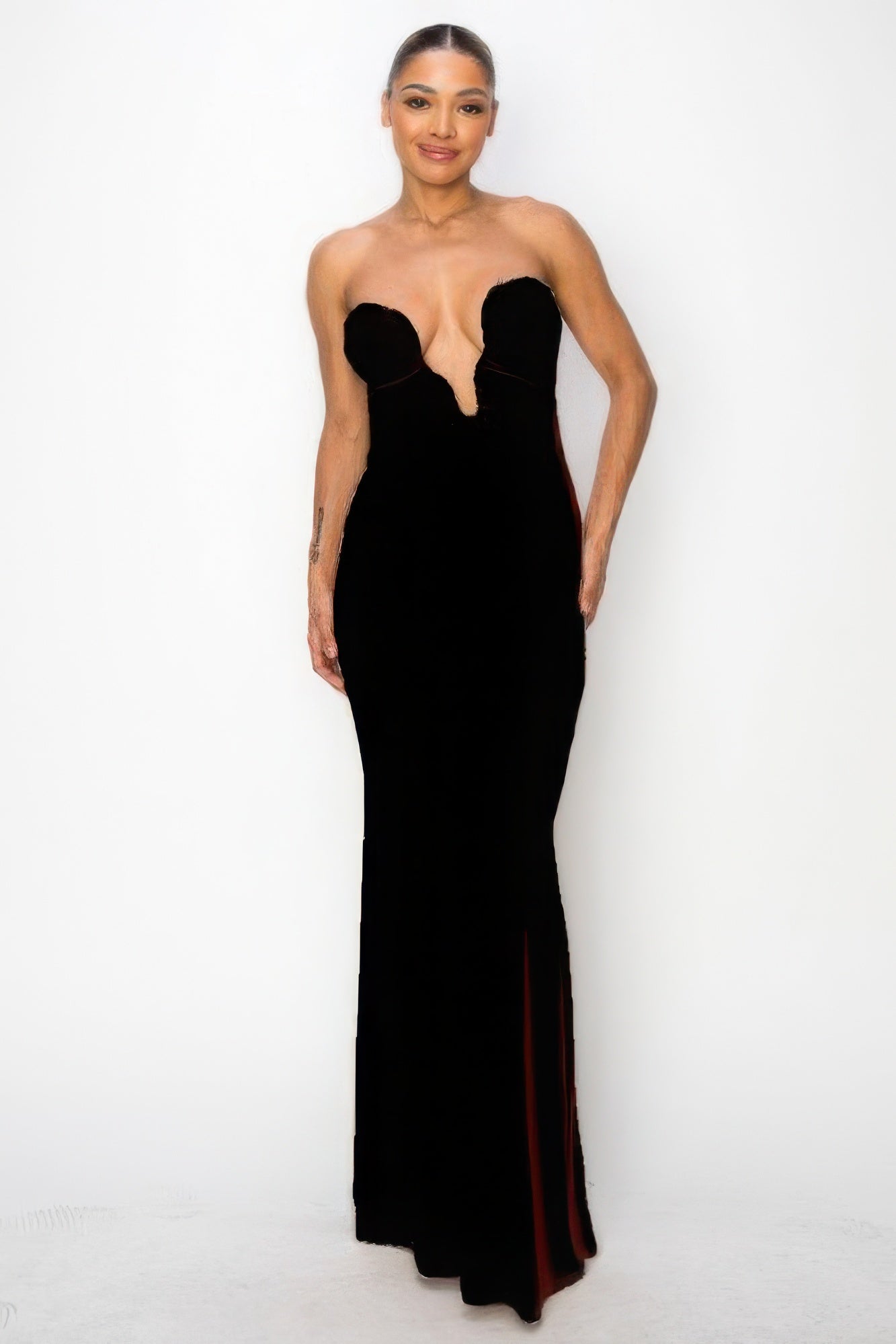 Sierra Deep V Glitter Knit Strapless Maxi Dress