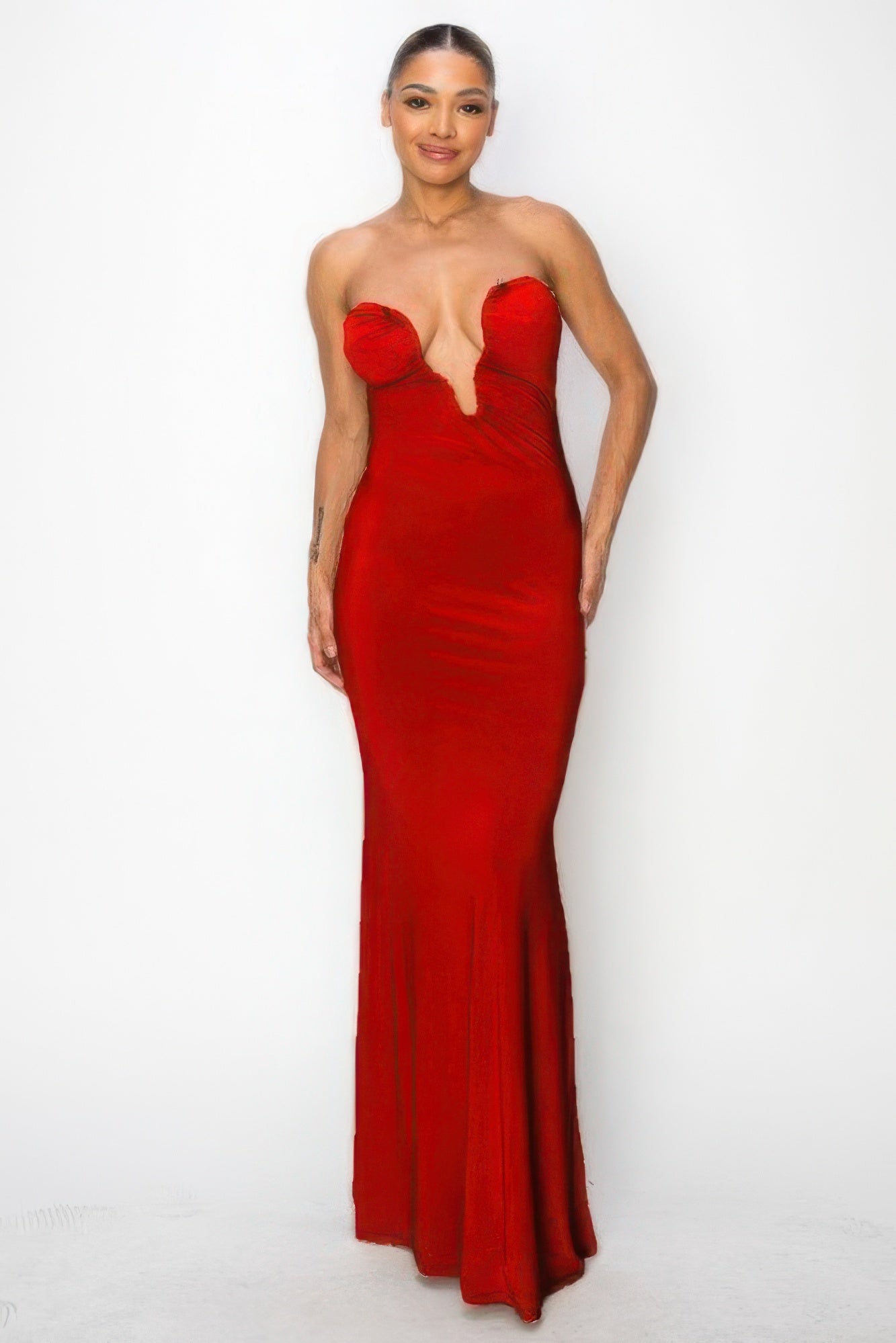 Sierra Deep V Glitter Knit Strapless Maxi Dress