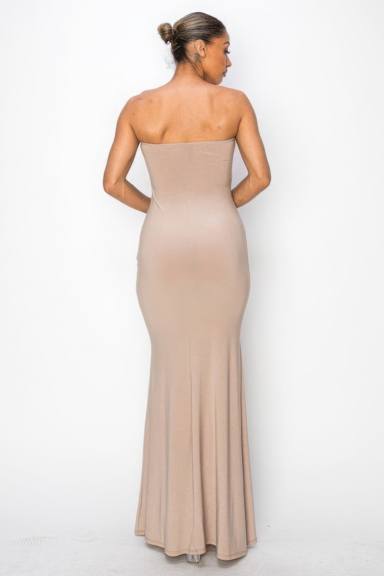 Sierra Deep V Glitter Knit Strapless Maxi Dress