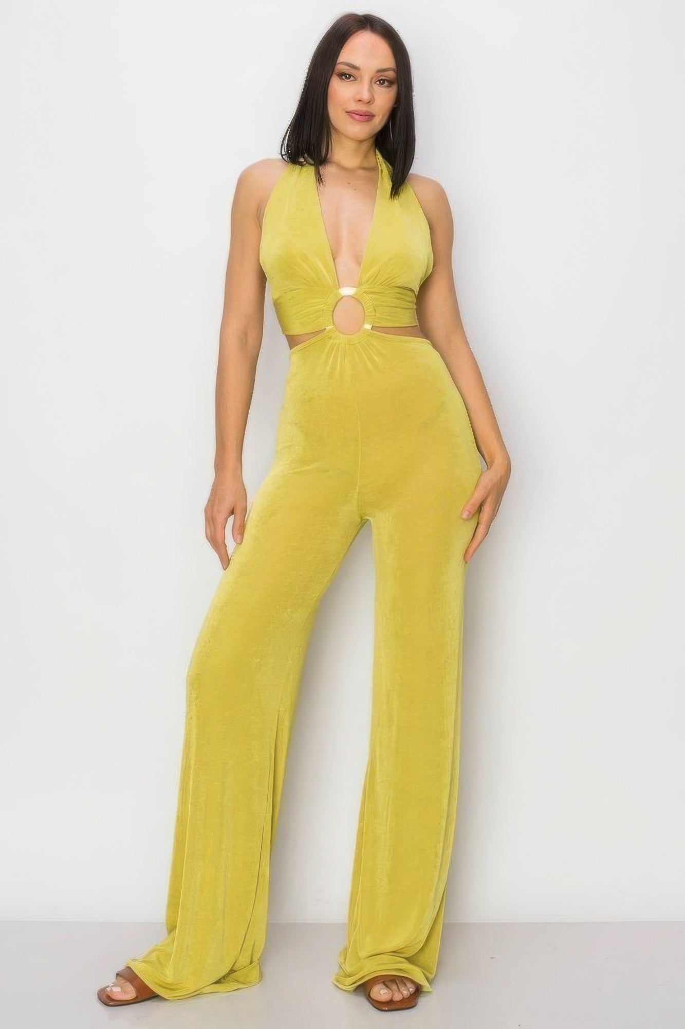 Tinah O Ring Deep V Cut Out Slinky Bodycon Jumpsuit