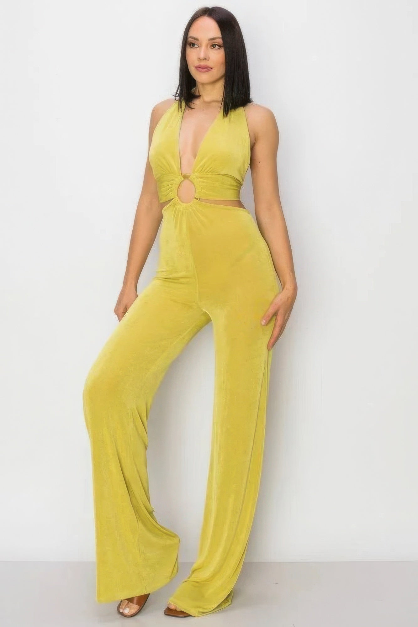 Tinah O Ring Deep V Cut Out Slinky Bodycon Jumpsuit