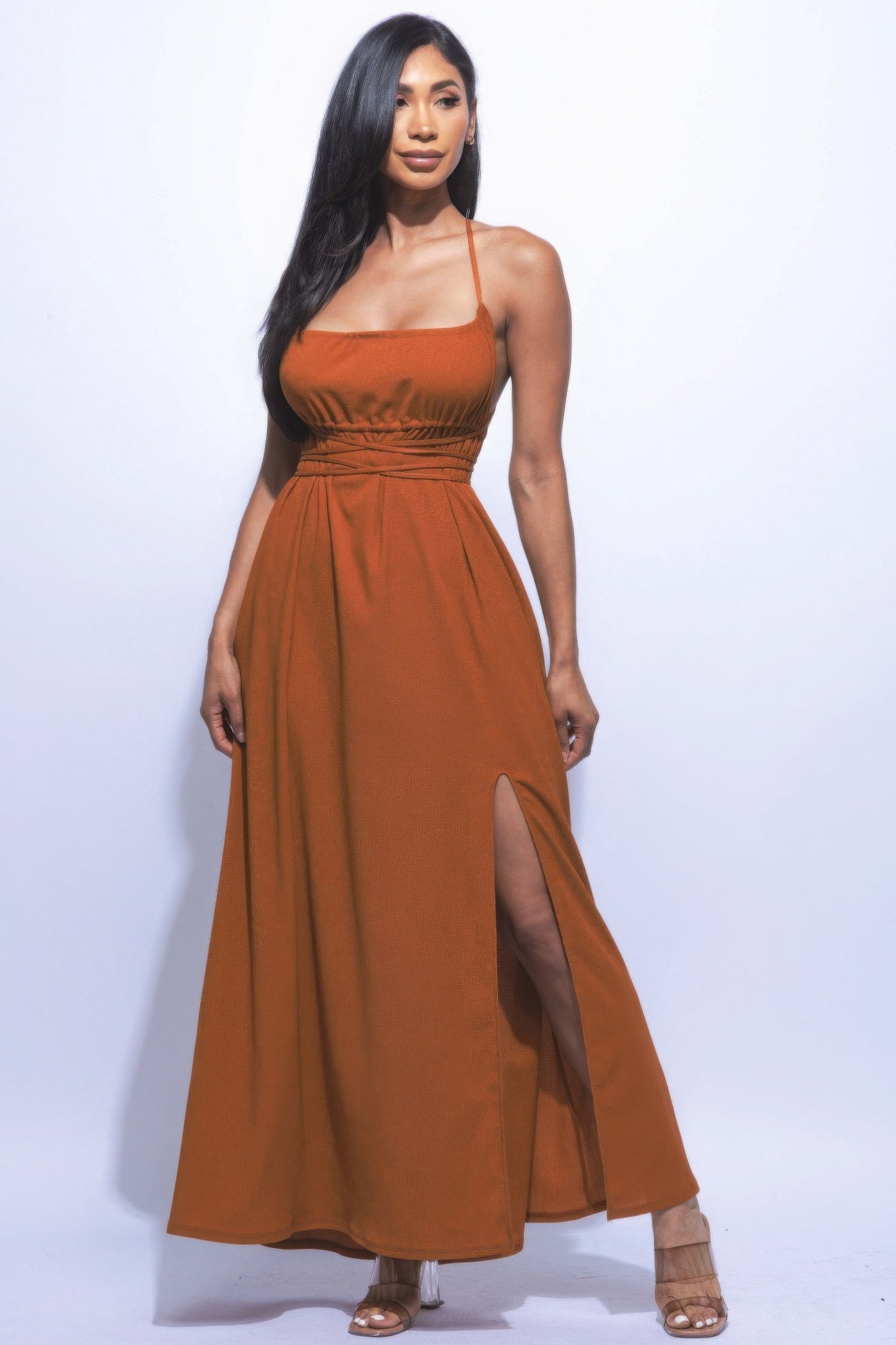 Davina Open Back Side Slit Front Maxi Dress