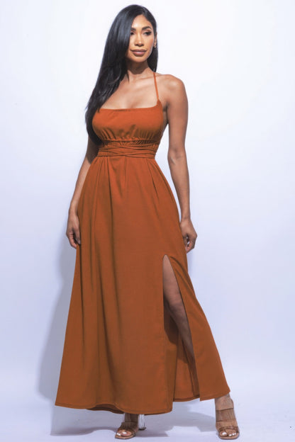 Davina Open Back Side Slit Front Maxi Dress
