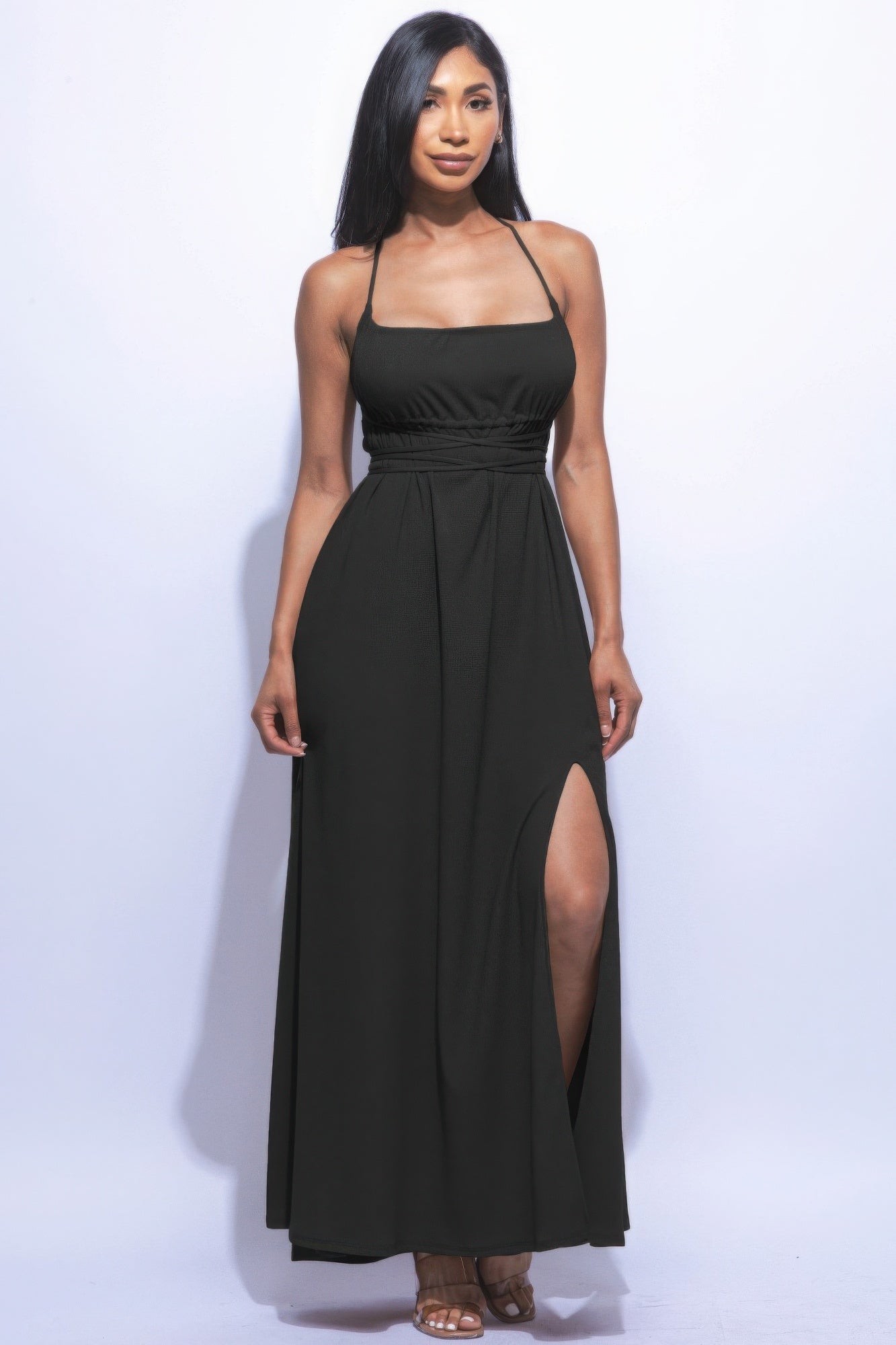 Davina Open Back Side Slit Front Maxi Dress