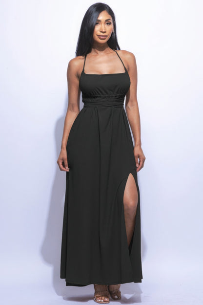 Davina Open Back Side Slit Front Maxi Dress