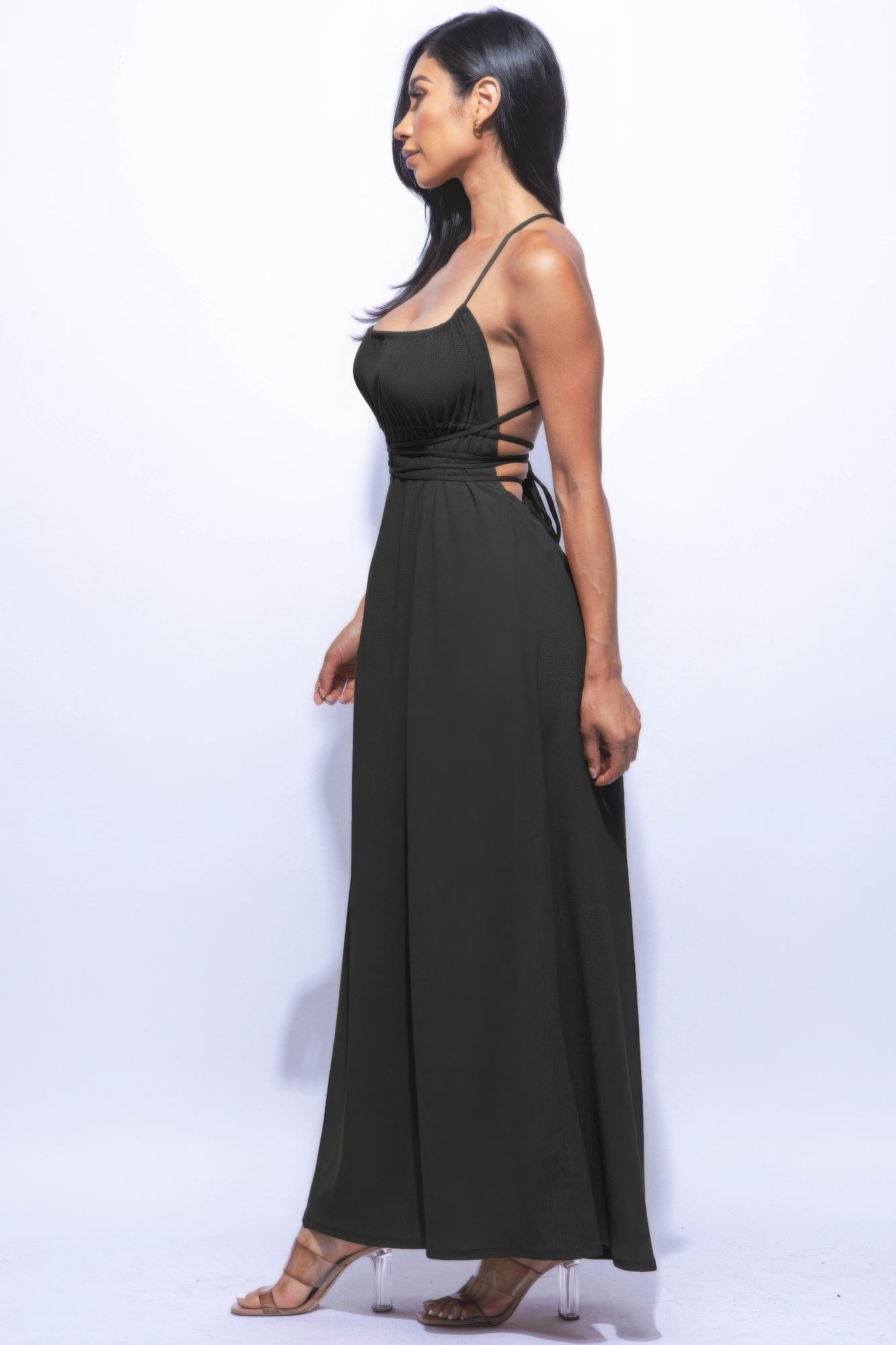 Davina Open Back Side Slit Front Maxi Dress