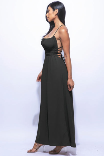 Davina Open Back Side Slit Front Maxi Dress
