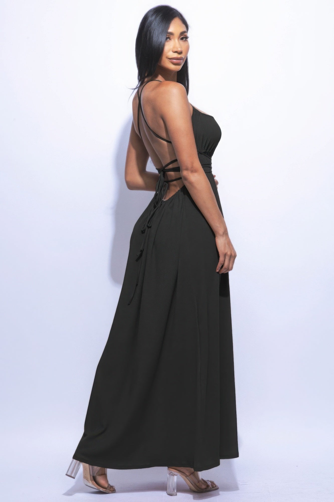 Davina Open Back Side Slit Front Maxi Dress