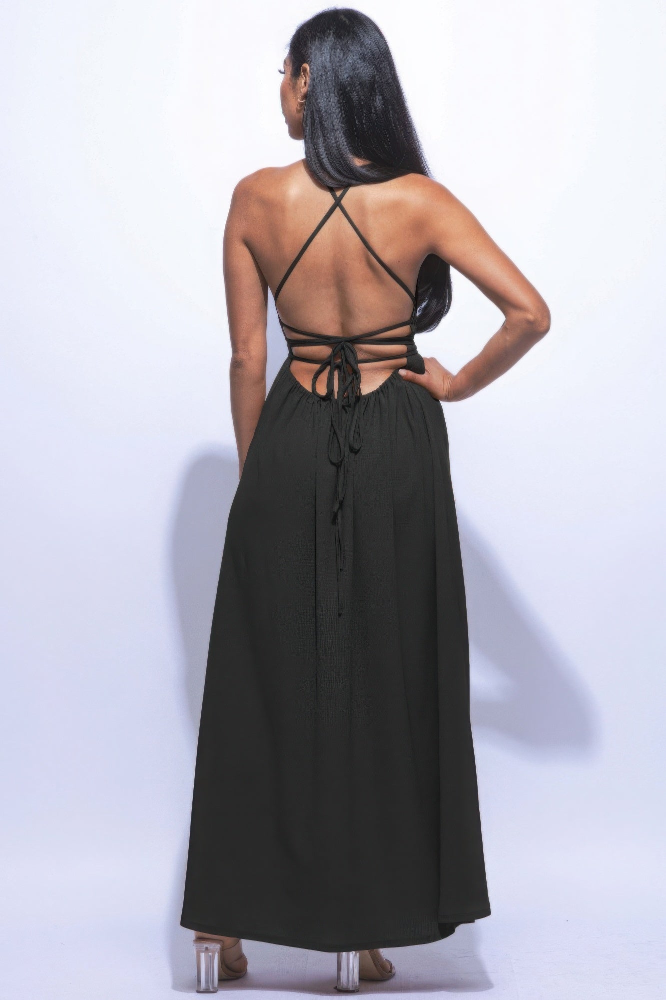 Davina Open Back Side Slit Front Maxi Dress