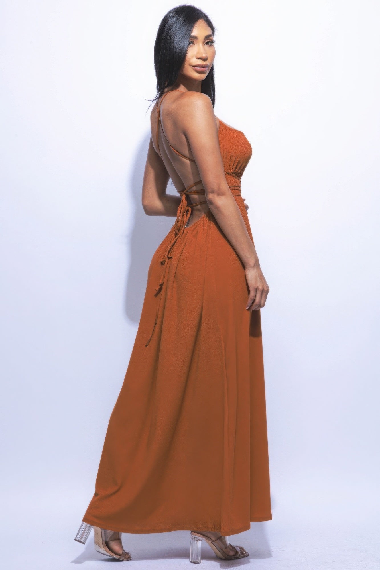 Davina Open Back Side Slit Front Maxi Dress