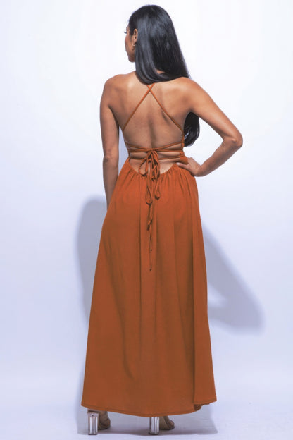 Davina Open Back Side Slit Front Maxi Dress
