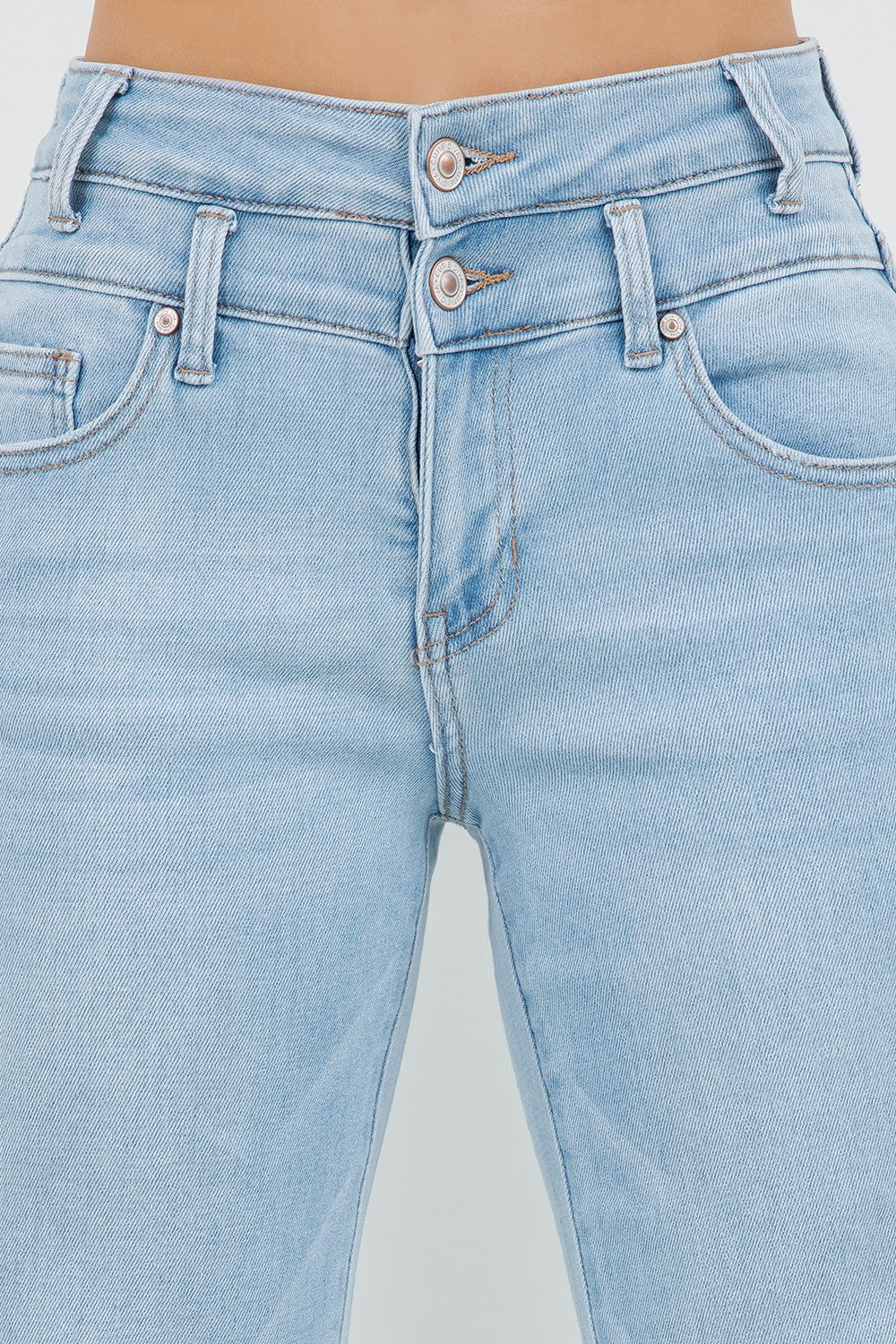 Adriana Light Wash Double Waistband High Rise Straight Leg Jeans
