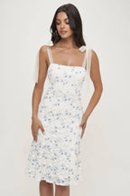 Enaya Square Neck Floral Lace Print Mesh Midi Dress