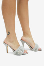 Luna Glam Faux Fur Buckle Detail Slip On High Heel Mules