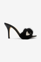 Luna Glam Faux Fur Buckle Detail Slip On High Heel Mules