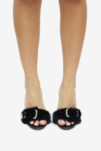 Luna Glam Faux Fur Buckle Detail Slip On High Heel Mules