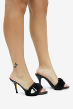 Luna Glam Faux Fur Buckle Detail Slip On High Heel Mules